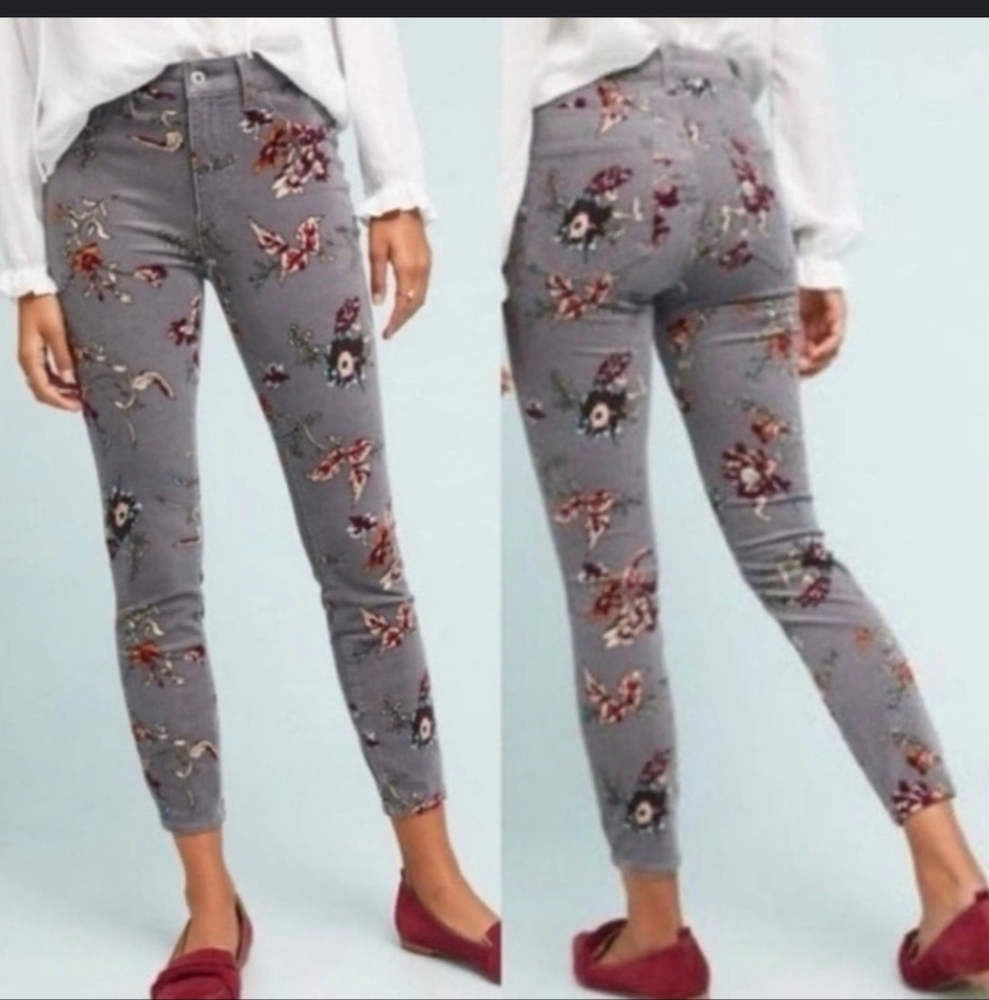 Anthropologie Gray Floral Skinny Jeans for Women